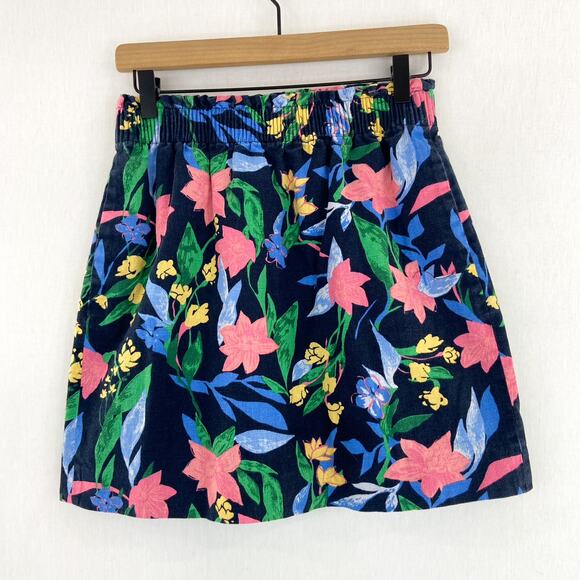 J. Crew Women's Linen Blend Navy Blue Pink Floral Elastic Waist Skirt size 2 - Picture 1 of 7